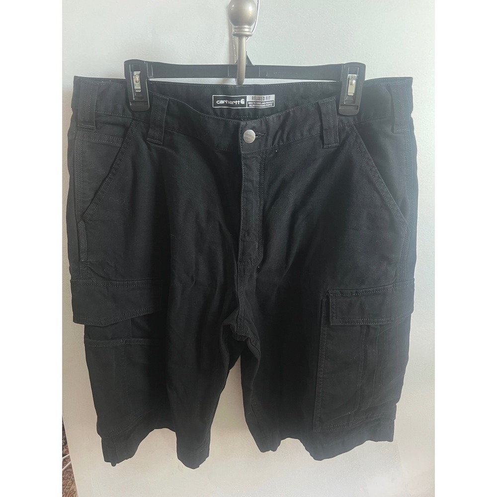 Carhartt Mens Relaxed Fit Cargo Shorts Black Canvas Utility Workwear 36 x 10